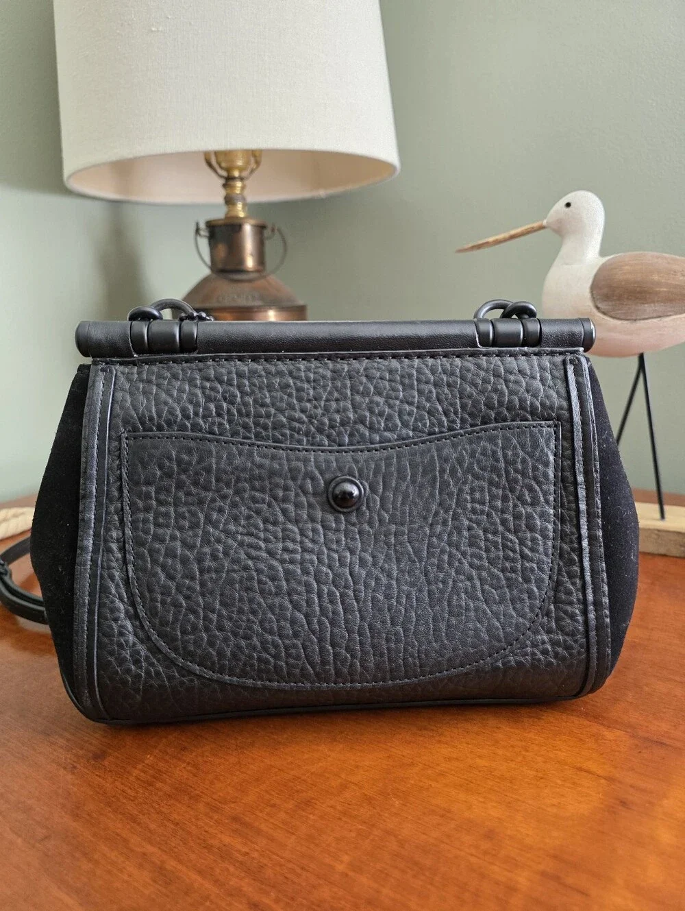 Coach 59048 Drifter Sample Bag Black Pebbled Leather Suede Crossbody